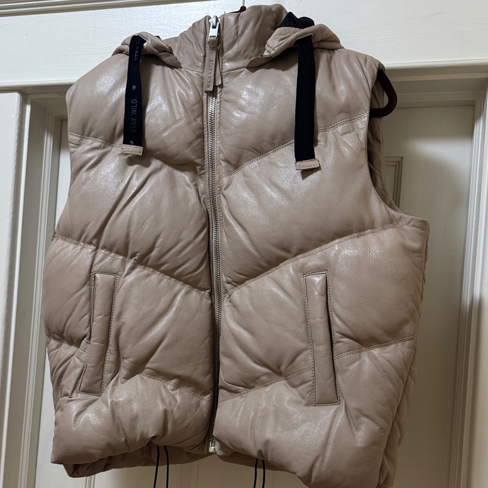 Women's Leather Tan Puffer Vest